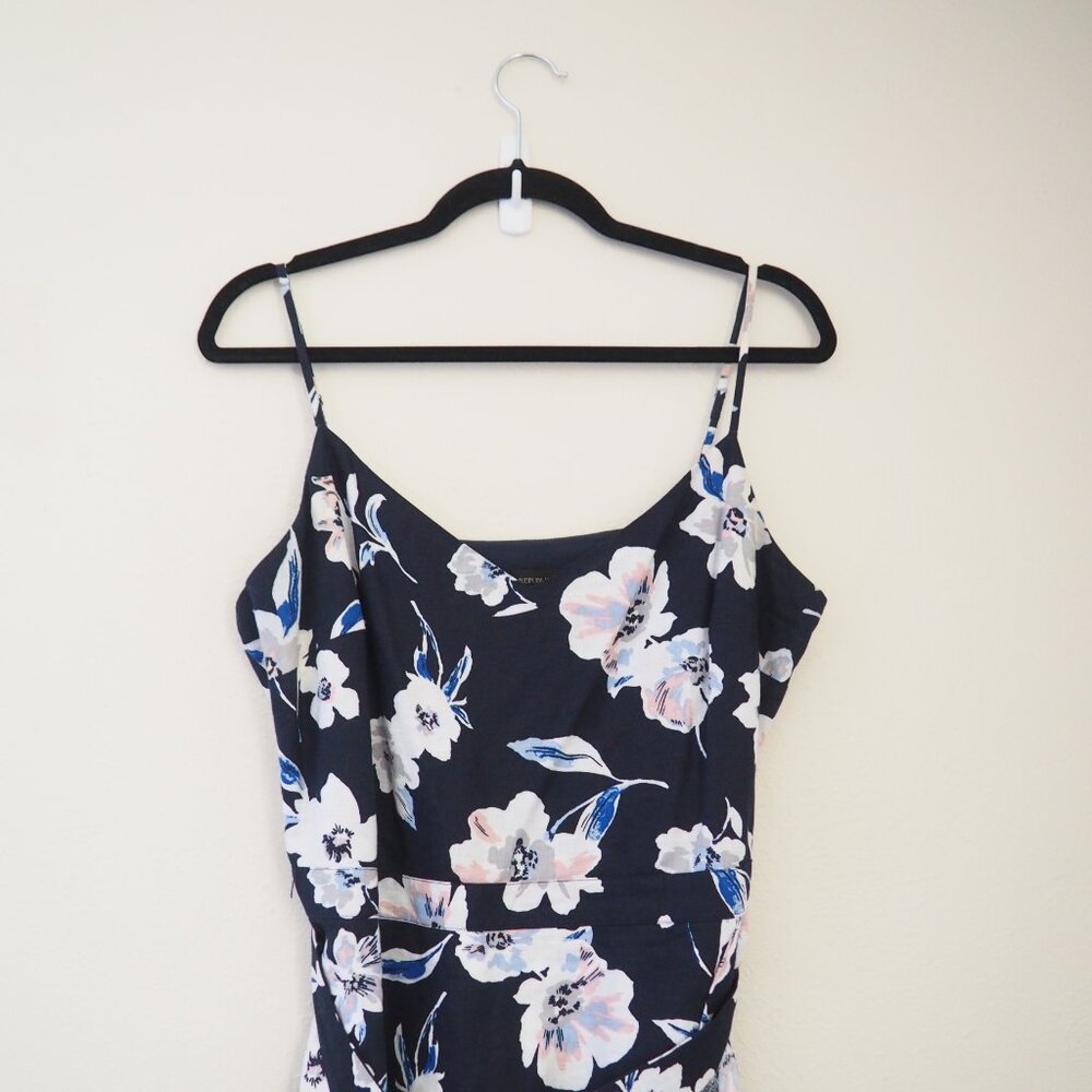 !! Banana Republic Navy Blue Floral Spaghetti Strap Ruffle Dress sz 12 - Picture 4 of 7